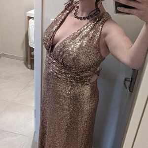 Revelry Bridesmaid Dylan Sequin Dress in Rose Gold